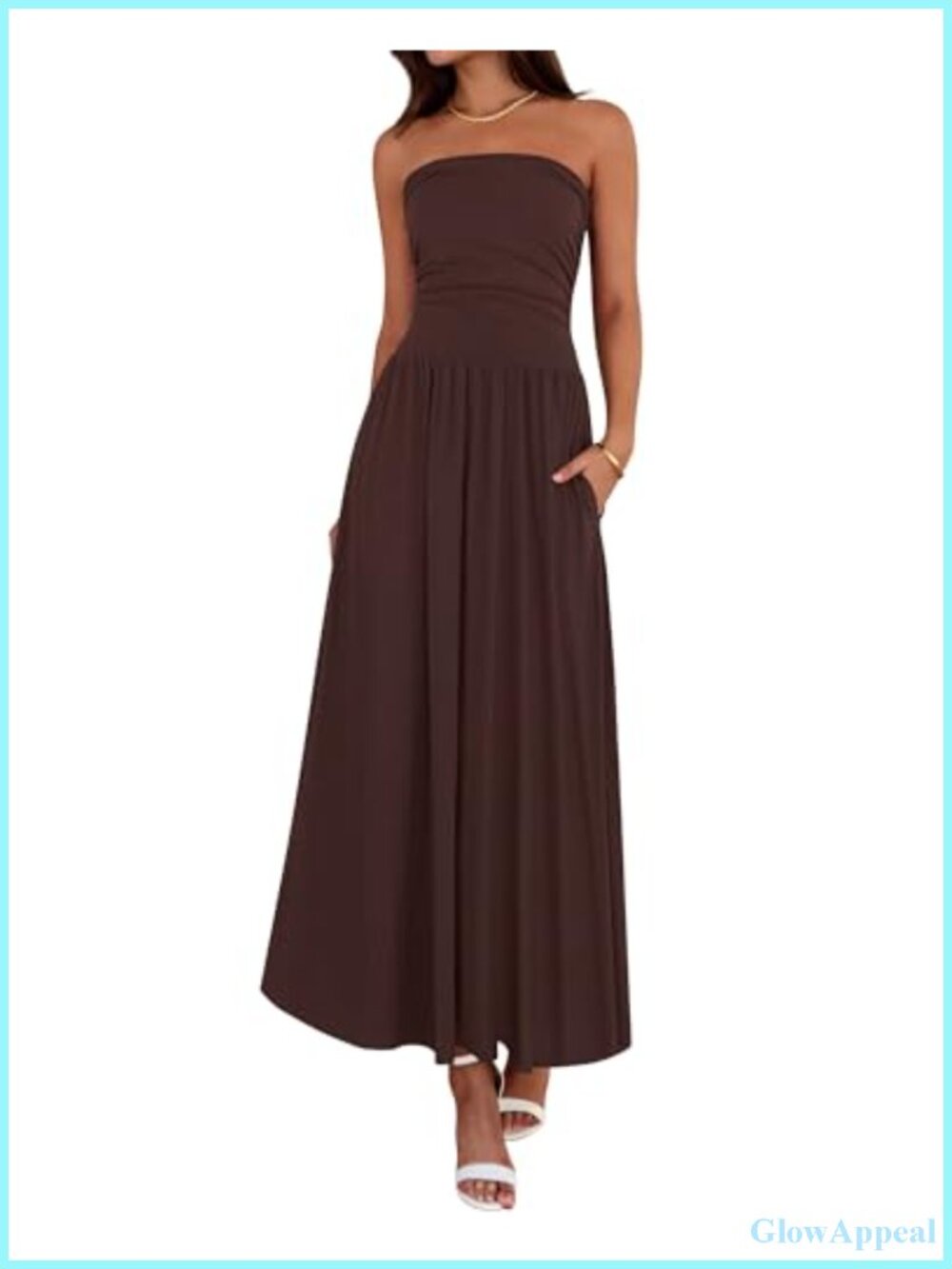 Sleeveless Strapless Maxi Dress with Pockets Ruched Tube Top Summer Flow